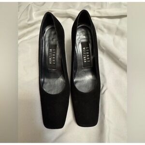Vintage Stuart Weitzman Black Suede Square Toe Pumps Size 4 Made in Spain